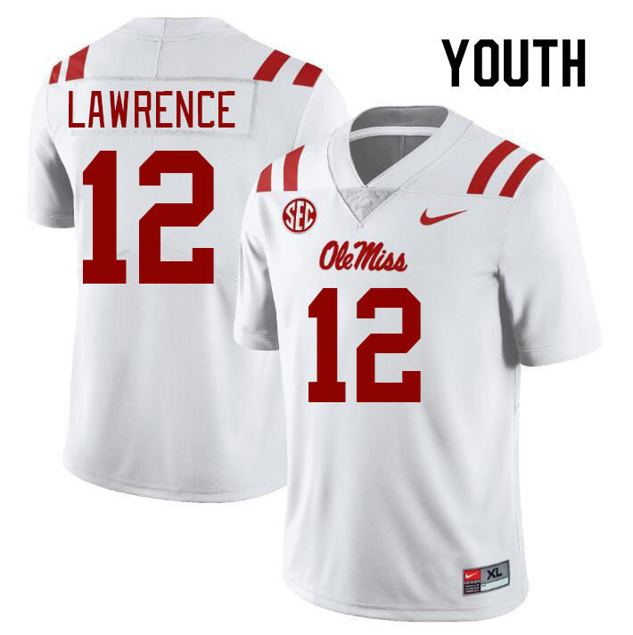 Youth #12 Key Lawrence Ole Miss Rebels College Football Jerseys Stitched-White